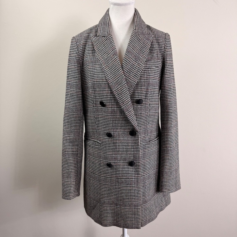 House of Harlow 1960 Glen Plaid Double Breasted Blazer Jacket Wool Blend Small